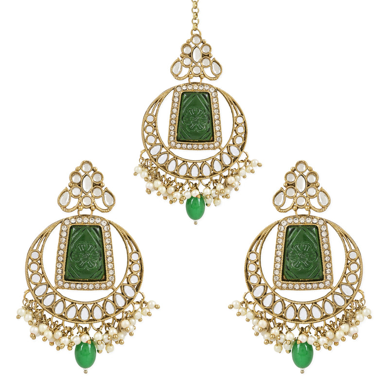 Vrishaa Green Maangtikka Earring Set