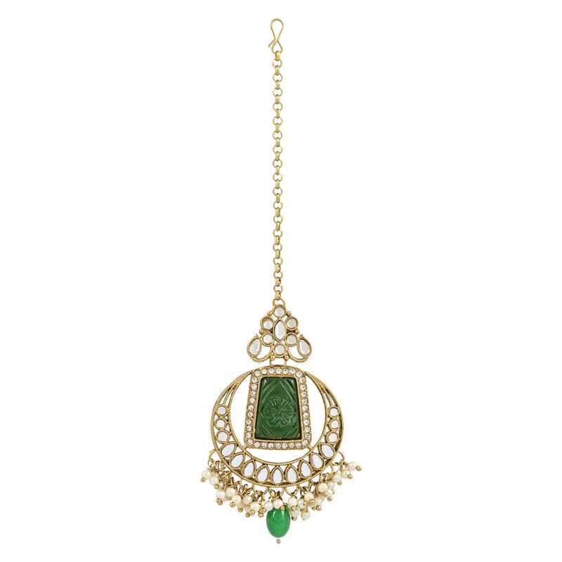 Vrishaa Green Maangtikka Earring Set