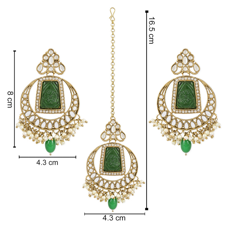 Vrishaa Green Maangtikka Earring Set