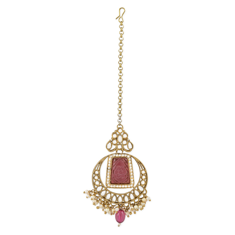 Vrishaa Purple Maangtikka Earring Set