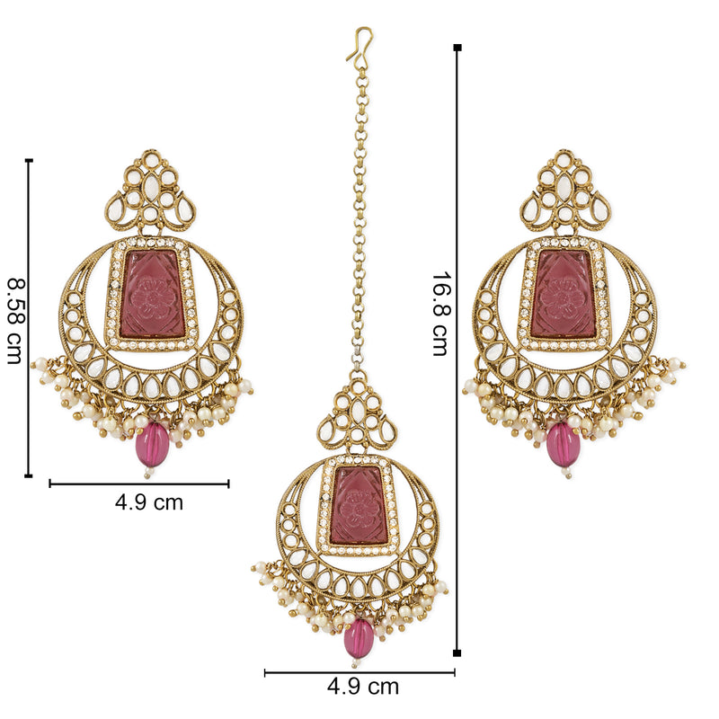 Vrishaa Purple Maangtikka Earring Set