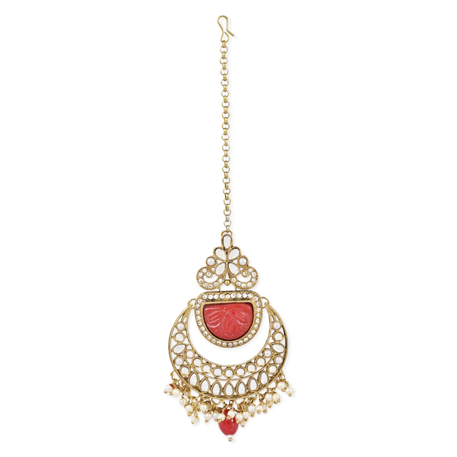 Aksha Red Maangtikka Earring Set
