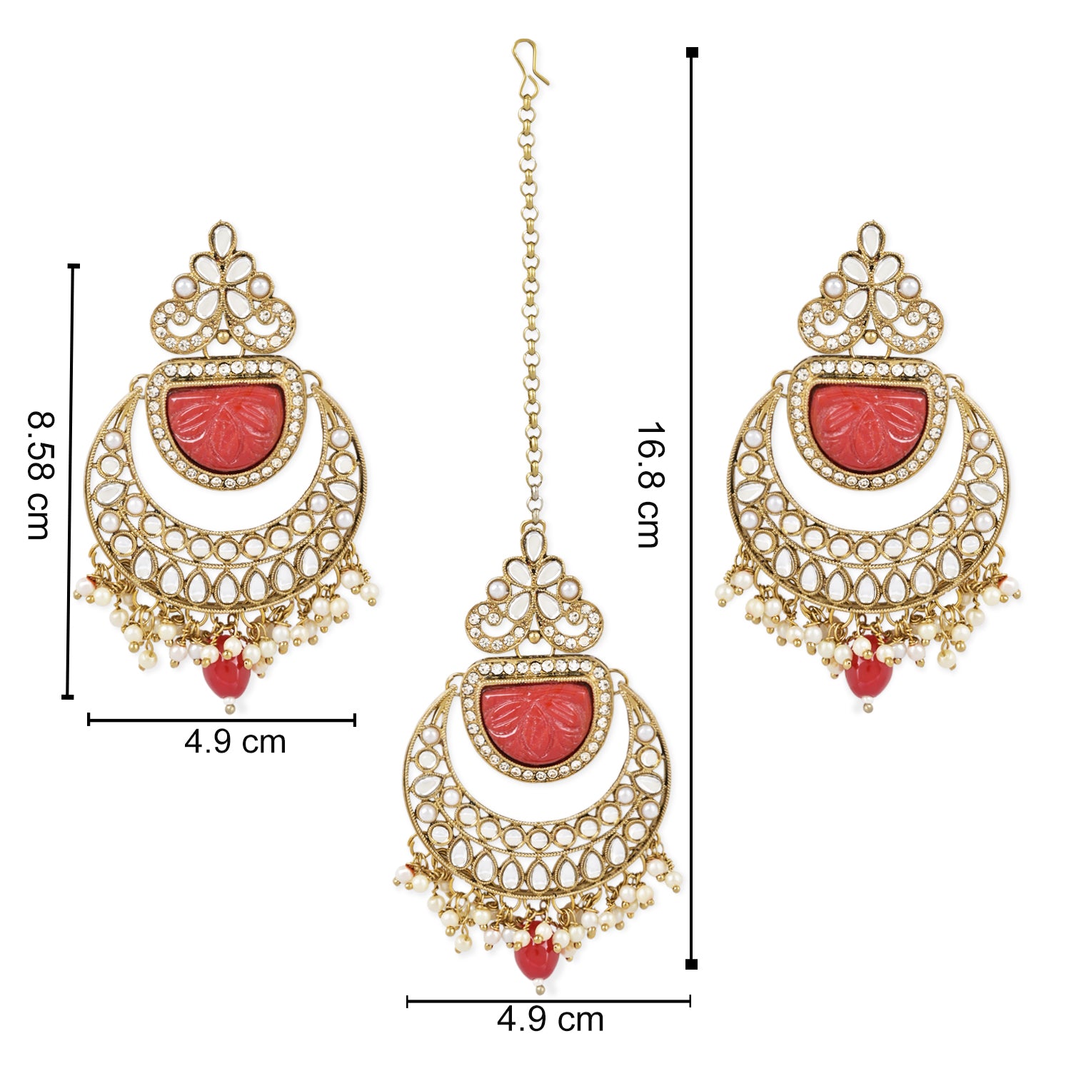 Aksha Red Maangtikka Earring Set
