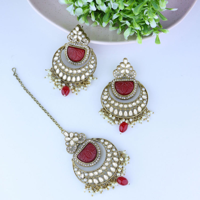 ANTICO Traditional Ethnic Jewellery Fancy Diamond Studded White RED  Oxidised Gold Platted Jhumka Jhumki Earrings For Girls and Women
