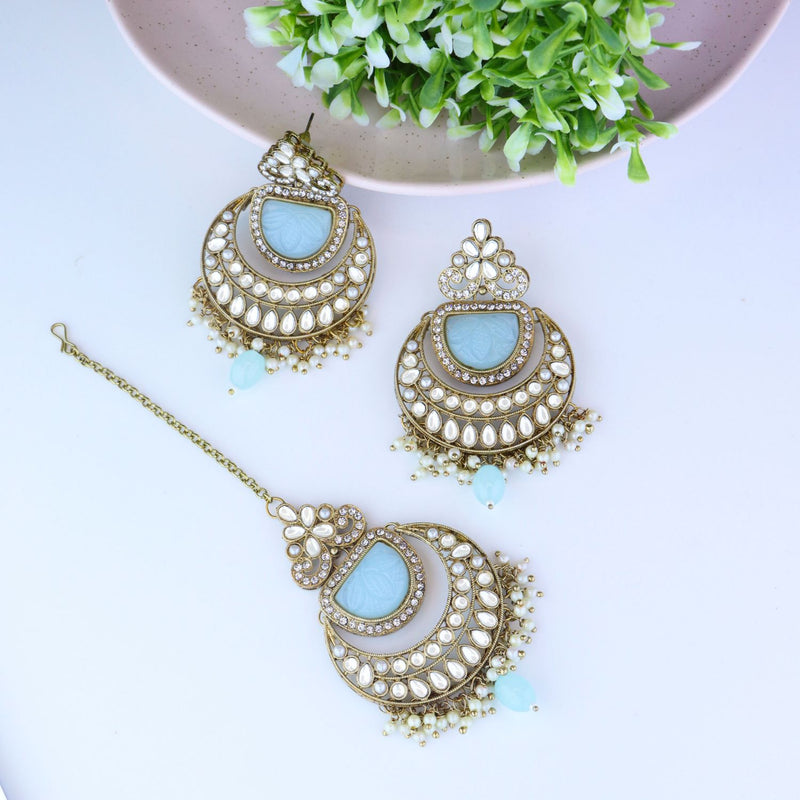 kundan tikka, earrings pearl, traditional tikka 