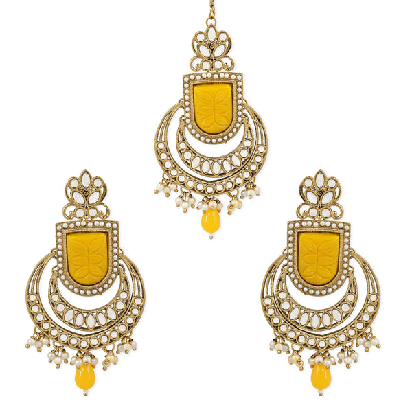 Nysa Yellow Maangtikka Earring Set