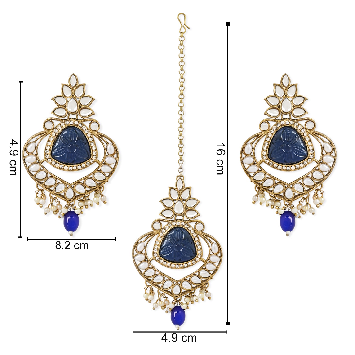 Nakshi Blue Maangtikka Earring Set