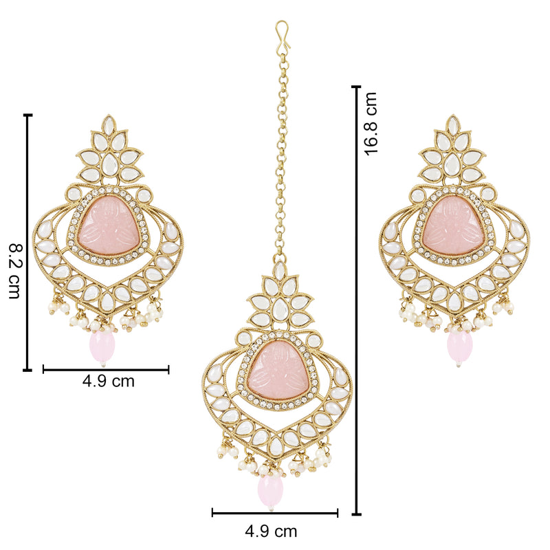 Nakshi Pink Maangtikka Earring Set
