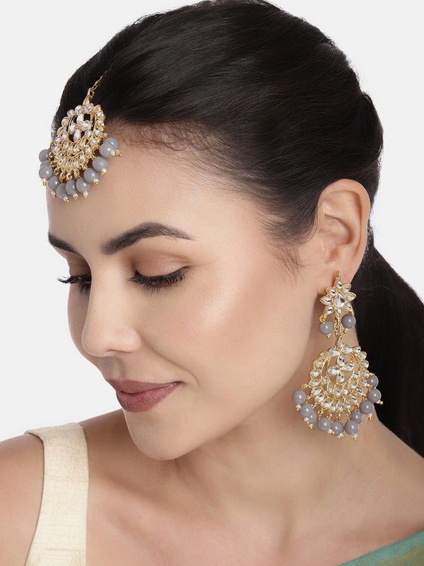 Buy I Jewels Gold Plated with Stunning Matte Finish Traditional Big Kundan  & Faux Pearl Bridal Chandbali Earrings with Maang Tikka Set for Women/Girls  (TE2860FL) at Amazon.in