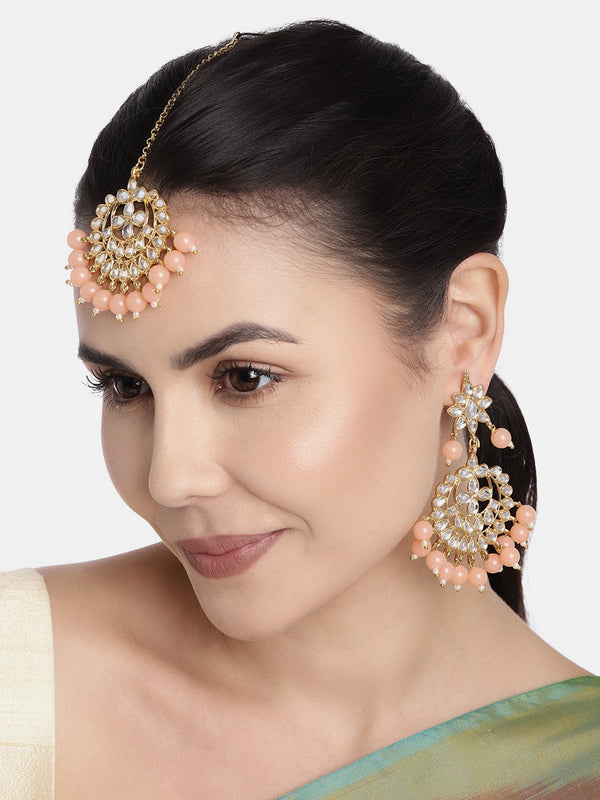 Kundan Maang Tikka with Earring for Peach Saree by FashionCrab® -  FashionCrab.us