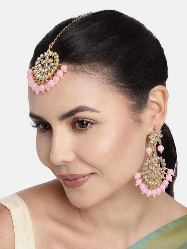 Suhasi Pink Maangtikka Earring Set