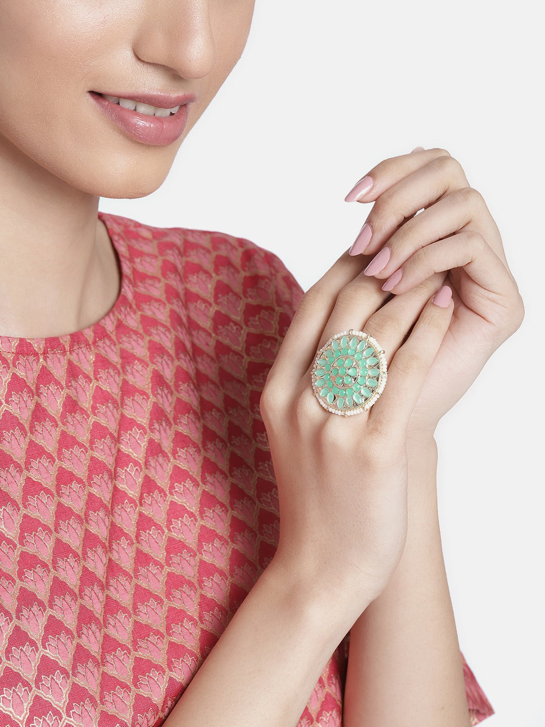kundan , pearls , finger ring
