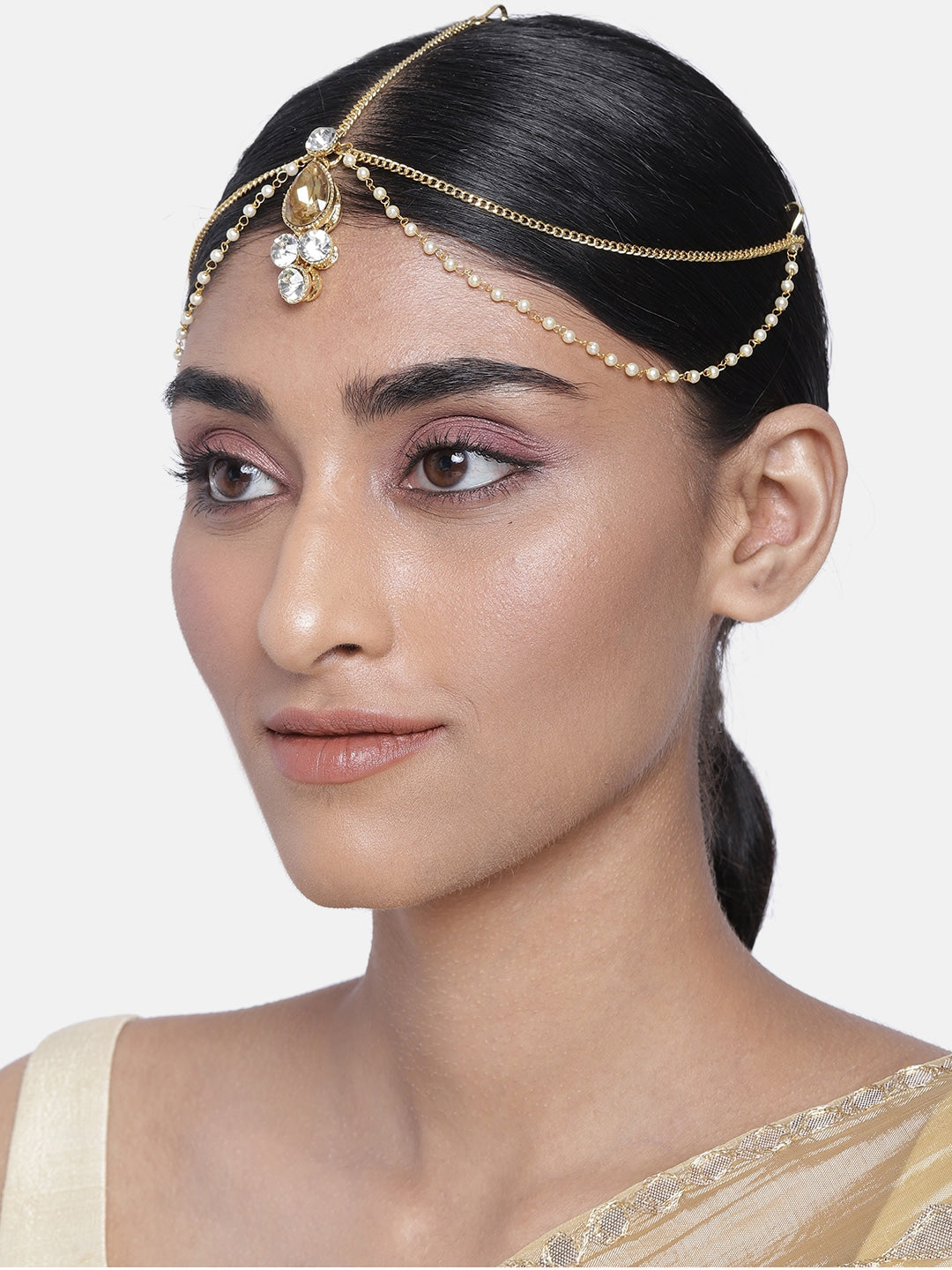 kundan studed , pearls stones , maangtikka